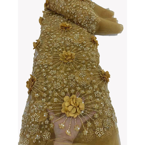 <span class=keywords><strong>NIAI</strong></span> 3D Fleurs Perlé Net Dentelle Tissu Français Tulle Net Haute Qualité Nouveau Polyester Sequin Tissu Robe De Mariée Dentelle Avec Perles - Product Image 1