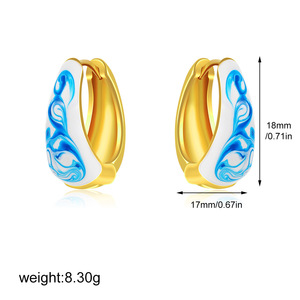 <span class=keywords><strong>Cenda</strong></span> 18K Gold Blau-Weiß-Porzellan-Ohrringe, neue Creolen im chinesischen Stil mit Emaille-Tropfen-Verschlüssen - Product Image 6