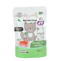 Nourriture humide pour chats adultes et seniors, OEM ODM, haute teneur en protéines, délicieuse, sans céréales, au canard et au saumon, en bâtonnets, texture soyeuse, hydratante