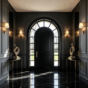 Porte d'entrée principale élégante en bois massif à arche avec transom en verre, taille sur mesure - Product Image 6