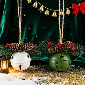 Campanas de Navidad de Metal Rojas, Adornos para Árbol de Navidad, Decoración Colgante para Árbol de Navidad y Corona con Decoración de Piñas - Product Image 5