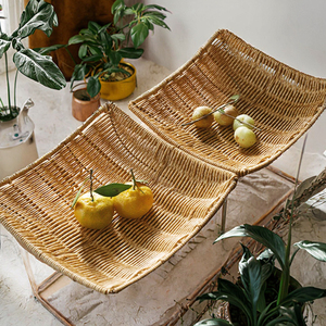 2025 HT keranjang penyimpanan rotan alami kerajinan tangan desain lipat anyaman Lemon kuning lucu keranjang makanan plastik Modern buah - Product Image 3