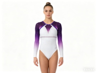Justaucorps de gymnastique pour filles, manches longues, en tissu doux, imprimé numérique dégradé violet mystique, personnalisable OEM, en stock