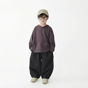 Sweat-shirt à capuche en pur coton pour garçons, couleur unie, pull-over style coréen, automne, pour enfants - Product Image 1
