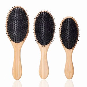 Peigne à cheveux en poils de sanglier de bambou, grande brosse coiffante en bois portable pour les voyages et l'usage quotidien - Product Image 2