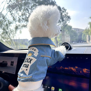 Veste en jean classique d'hiver pour animaux de compagnie, vêtements pour chats et chiens, en denim polyester, veste élégante pour chien - Product Image 3