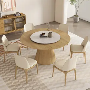 Nordic Massief Houten Ronde Eettafel En Stoelen Ingesteld Modern Minimalistisch Huishoudelijk Essenhout Met Rotsplaat Draaibare Ronde Tafel