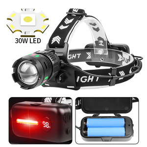 Linterna Frontal LED Blanca de 30W Recargable con Pantalla Digital y Zoom Ajustable para Iluminación Exterior - Product Image 4