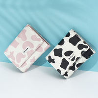 Dompet pendek kulit PU untuk wanita, dompet pendek motif sapi lucu, kulit PU, dompet koin anak perempuan, wadah kartu lipat tiga tipe jepret
