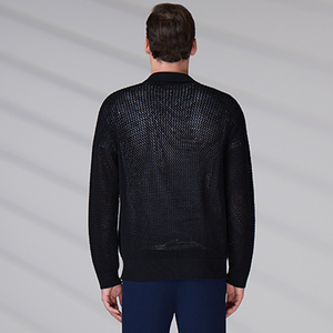 Cardigan en tricot 100 % coton personnalisé avec logo OEM & ODM, pull tricoté à manches longues ajouré style polo pour homme, collection printemps - Product Image 6