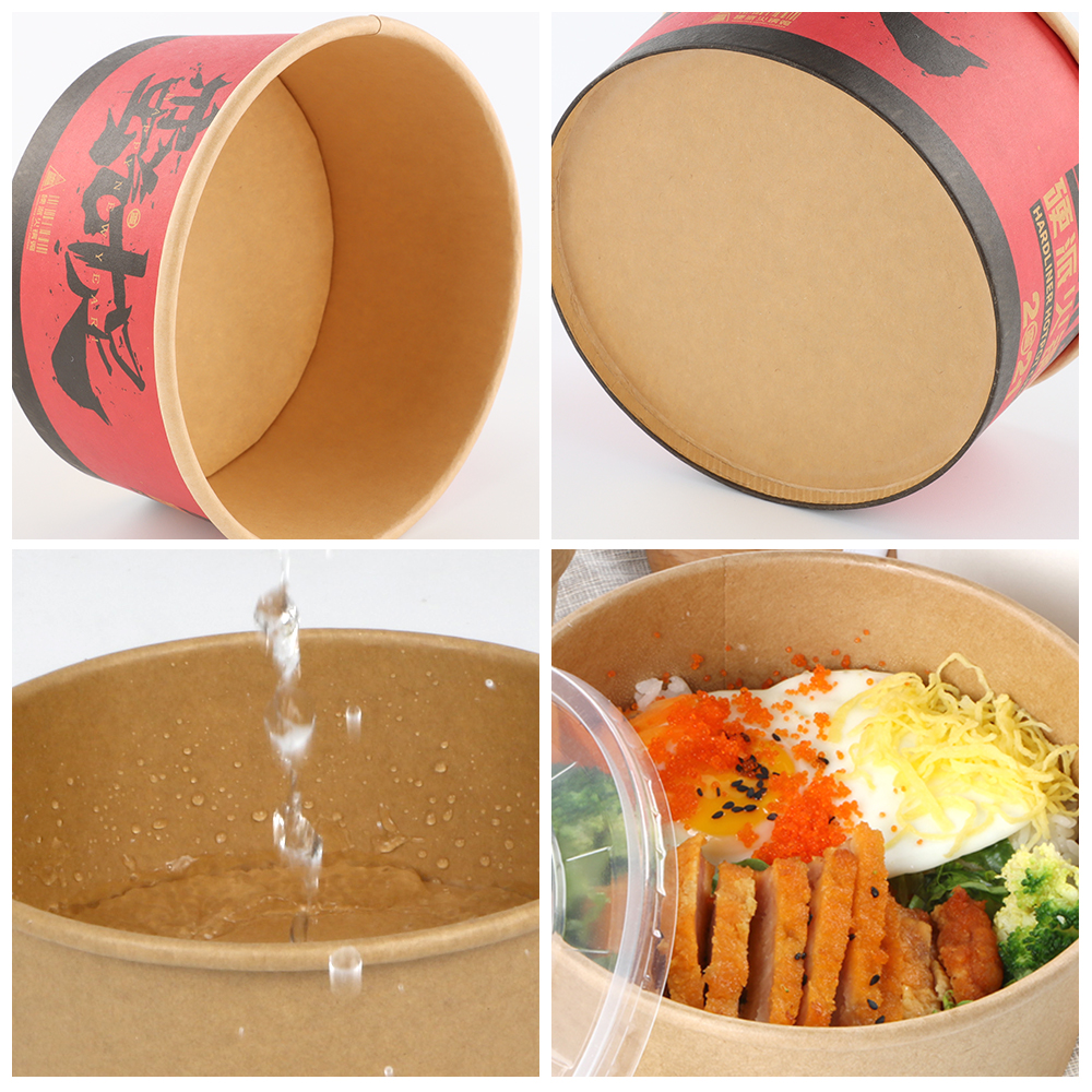 Custom logo disposable kraft paper bowl fast food salad bowl with lid