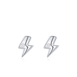 Boucles d'oreilles clous personnalisables en cuivre, version Inspiration Naturelle, en argent sterling S925 avec zircone taille ronde, motif éclair, cadeau pour femme - Product Image 1