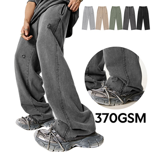 2025 Spring Cuffed Distressed Joggers Euro-American Cross-Border Vintage Washed Straight Leg - Product Image 4