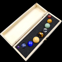Ensemble de boules de cristal gemmes naturelles, système solaire de 10 pouces, 9 planètes, galaxie, univers, cristaux de guérison avec boîte en bois, cadeau créatif pour la maison