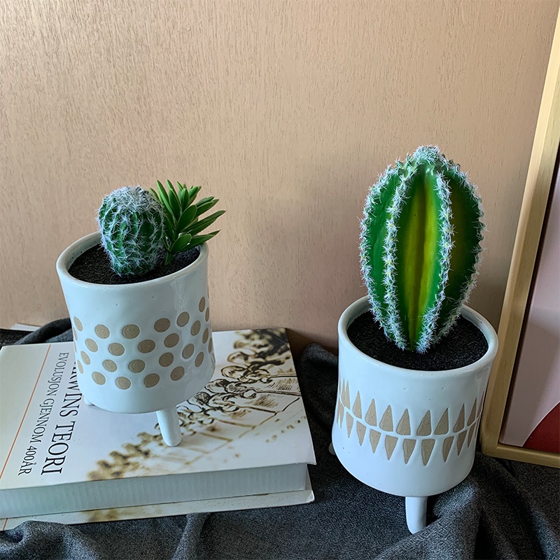 Новый Зеленый Настольный керамический цветочный горшок ручной росписи с тремя ножками для украшения дома