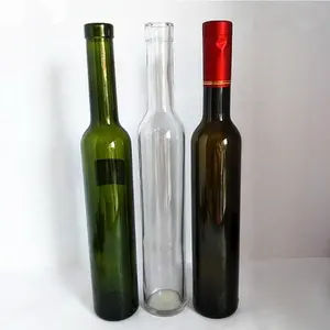 ขวดแก้วไวน์พร้อมจุกไม้ก๊อกขนาด375มล. สีเขียวอำพันใส