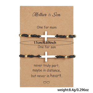 <b>Mother</b> <b>Son</b> Cross Bracelet Stainless Steel Waxed Thread Parent Child Jewelry <b>Gift</b> Set - Product Image 4