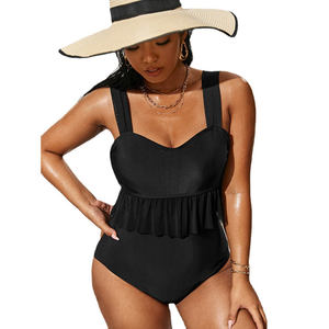 2023 새로운 대형 여성 원피스 삼각형 뚱뚱한 여자 단색 비키니 수영복 도매 - Product Image 6