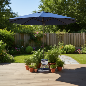 Sombrilla de Patio Azul Marino de 9 Pies con Base, Manivela de Elevación y Poste de Acero para Uso en Exteriores - Product Image 2