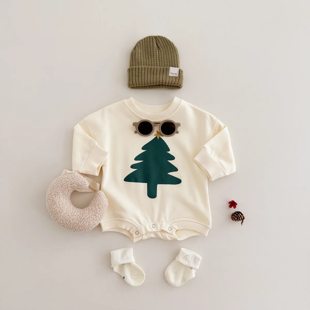 Pasgeboren Baby Romper Kerstboom Bedrukt Badstof Bodysuit Outfit Baby Doop Bodysuit Kleding Xmas Kostuums