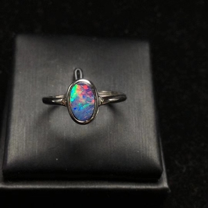 Anillo de ópalo <span class=keywords><strong>australiano</strong></span> Plata 925 Anillos de joyería ajustables Cristal natural para regalo de boda - Product Image 2