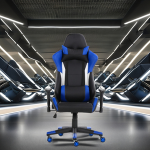Poltrona minimalista nera E blu sedia da corsa comoda E-sport in pelle sintetica per uso ufficio o Desktop - Product Image 1