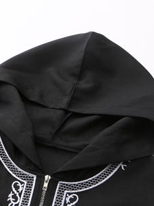 ثوب رجالي إسلامي متواضع مطرز على الطراز المغربي بغطاء للرأس، أسود من البوليستر مع سحاب وجيوب، متوفر بالجملة، قابل للتنفس - Product Image 5