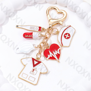 Phim Hoạt Hình Trái Tim Men <span class=keywords><strong>Keychain</strong></span> Handmade Kim Loại Nhiệt Kế Và Viên Nang Y Tá Hat Và Bác Sĩ Key Ring Set Quà Tặng Cho Phụ Nữ Và Nam Giới - Product Image 3
