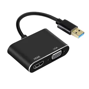 USB 3.0到HDMI和VGA适配器USB 3.0到HDMI VGA多显示器转换器适配器电缆同时工作