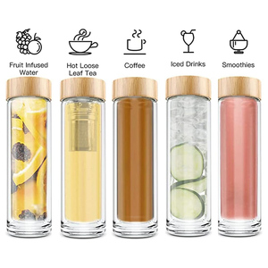 Custom Bamboo Lid 400ml Double Wall Borosilicate Glass Tumbler with <b>Tea</b> <b>Infuser</b> Direct Drinking Eco-Friendly for Presents - Product Image 2