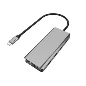 12-in-1 לשלושה תצוגת USB C רכזת מתאם USB C תחנת עגינה כפולה צג עבור Windows עם כפול 4K HD/MI VGA Gigabit Ethernet
