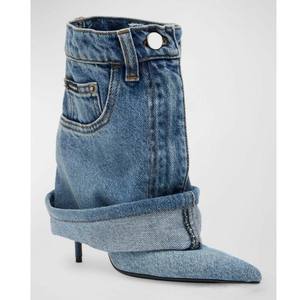 Bottes mi-mollet personnalisées pour femmes, bout pointu, Botas Dama, chaussures féminines, denim, cowgirl, nouvelles bottes en denim pour femmes <span class=keywords><strong>2023</strong></span> - Product Image 3