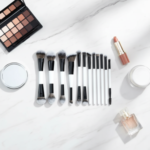 Juego de 12 Brochas de Maquillaje de Doble Punta, Color Negro y Blanco, para Sombras de Ojos, Rubor y Base, con Logotipo Personalizado, Herramientas Cosméticas - Product Image 2