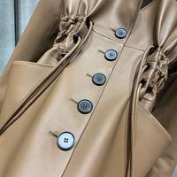 Veste en cuir de mouton pour femme, à simple boutonnage, taille ajustable avec cordon, grandes poches, blazer décontracté en cuir véritable, manteau en peau de mouton