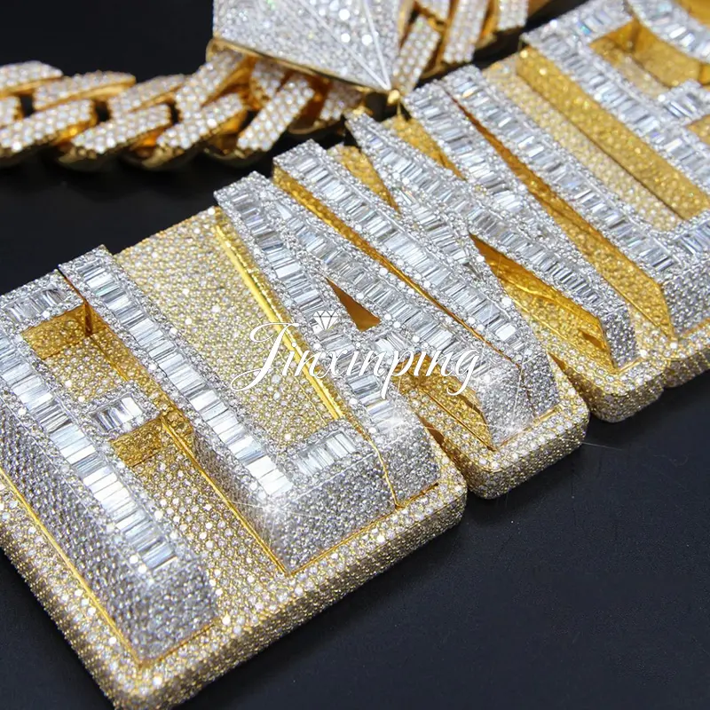 Eiskette Anhänger Herren Schmuck Karten Diamant Tester 14k 18k Gold Buchstaben Name Emaille Hip Hop individueller Moissanit-Anhänger