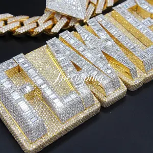 Pendentif chaîne glacé pour hommes Bijoux pour hommes Passes Diamond Tester 14k 18k Gold Letter Name Enamel Hip Hop Custom Moissanite Pendant