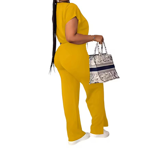 Women's <b>Summer</b> 2-Piece Set Loose-Fitting Knitting Fabric Casual Style Top and <b>Pants</b> With Stand Collar - Product Image 4