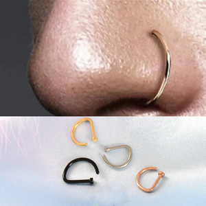 Unisex D Shape Punk Style <b>Nose</b> <b>Ring</b> Copper 10 Mm Internally Threaded Gold Plated Black <b>Silver</b> <b>Nose</b> Hoop Body Jewelry for Party - Product Image 2