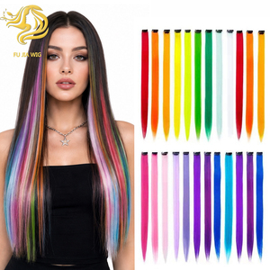 Fujia Soie à haute température Style droit Direct Bande de couleur mate Pièce de cheveux à teindre Suspendus Oreille <span class=keywords><strong>Clip</strong></span>-In <span class=keywords><strong>Extension</strong></span> de cheveux - Product Image 1