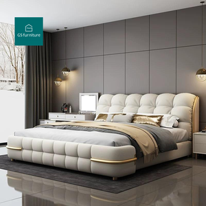 Nội thất phòng ngủ gỗ sang trọng hiện đại, giường bọc nệm mềm, khung giường đôi cỡ King, khung giường đôi có ngăn kéo bằng da, thiết kế có ngăn chứa đồ - Product Image 1