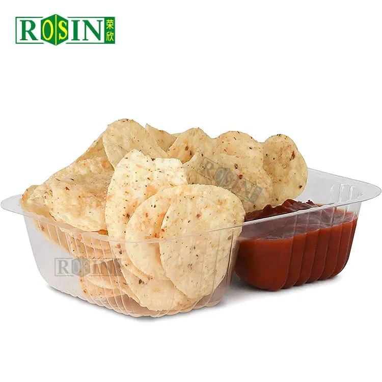2 Compartment Clear Disposable Plastic Potato Chips Biscuit Cookie Snack Nacho Food Tray