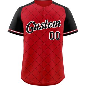 Custom Baseball Jersey Red Black Sublimated Unisex Adult Breathable Button <b>Down</b> Sports Shirt - Product Image 1