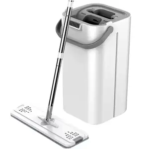Esfregona mágica plana para limpeza doméstica, fácil de usar e sem as mãos, limpador automático com balde, novidade de 2024