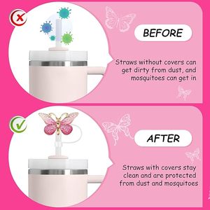 Cubiertas de Pajita con Brillantina de Mariposa, Adornos de Pajita Brillantes para Vasos Stanley <span class=keywords><strong>Quencher</strong></span> de 30oz y 40oz, Accesorios de Silicona Reutilizables de 10mm - Product Image 3