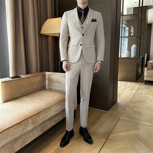 Heren driedelig slim fit kostuum grijs enkelrijig vlakke voorkant ritsvlieg bruiloft bruidsjonkers luxe pak - Product Image 1