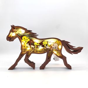 Uionen Wholesale Creative Design Multi Layer Wooden Carved Horse Figurines Animal <b>Crafts</b> Home Tabletop Decor Ornaments - Product Image 2