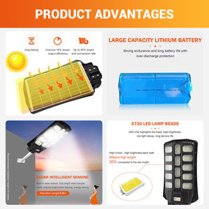 Farola Solar LED SMD5730 de 300W 400W 500W, Panel Solar de 6V, ABS Negro, Impermeable IP65, 12-15 Horas de Iluminación para Uso en Carreteras - Product Image 2