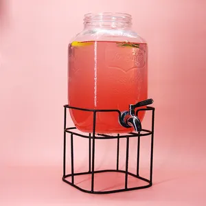 1 galón de vidrio Mason Despenser de jugo/bebidas frasco con estante de acero