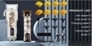 HIENA-cortadora de pelo eléctrica profesional con pantalla LCD, cortadora de pelo especial para peluquero con carga USB - Product Image 4