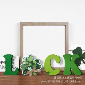 ของตกแต่งไม้รูปตัวอักษรนำโชค ลายใบโคลเวอร์สีเขียว สำหรับวันเซนต์แพทริก ทำด้วยมือ เหมาะสำหรับตกแต่งบ้าน งานปาร์ตี้ หรือเป็นของขวัญ - Product Image 1